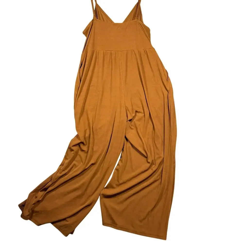 NWT CIDER Camel Wide Leg Jumpsuit Women’s Strappy V-Neck Cami Romper - 2XL